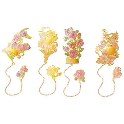 Werwing Lesezeichen aus Metall mit Blumenmotiv und Charm-Ketten, elegantes Geschenk für Frauen, Geschenk zum Geburtstag, Schulabschluss, 4 Stück Werwing Lesezeichen aus Metall mit Blumenmotiv und Charm-Ketten, elegantes Geschenk für Frauen, Geschenk zum Geburtstag, Schulabschluss, 4 Stück von Werwing
