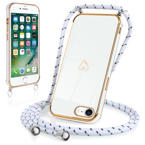 Kokio Handykette Hülle für iPhone 8/iPhone SE 2020/iPhone 7/SE 2022 Handyhülle mit Band, Ultra Dünn Herz Love Design Galvanik Silikon Schutzhülle mit Kette Kordel zum Umhängen für iPhone 8, Weiß Kokio Handykette Hülle für iPhone 8/iPhone SE 2020/iPhone 7/SE 2022 Handyhülle mit Band, Ultra Dünn Herz Love Design Galvanik Silikon Schutzhülle mit Kette Kordel zum Umhängen für iPhone 8, Weiß von Kokio