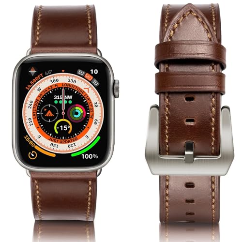 WestEagle Lederarmband Kompatibel mit Apple Watch Armband 49mm 46mm 45mm 44mm 42mm für Herren Damen, Echtes Leder Vintage Armband für iWatch Series Ultra SE 10 9 8 7 6 5 4 3 2 1 von WestEagle