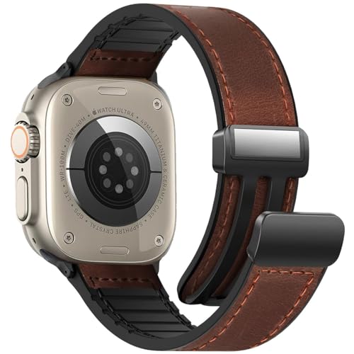 WestEagle Lederarmband Kompatibel mit Apple Watch Armband 49mm 45mm 44mm 42mm für Herren Damen, Magnetisches Echtes Leder Vintage Armband für iWatch Series Ultra SE 9 8 7 6 5 4 3 2 1, Dunkelbraun von WestEagle