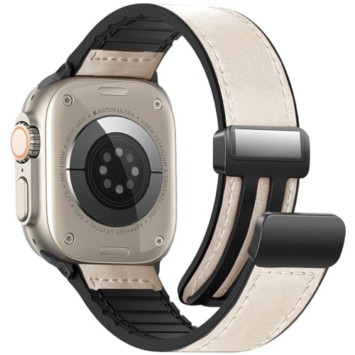 WestEagle Lederarmband Kompatibel mit Apple Watch Armband 49mm 46mm 45mm 44mm 42mm(S1/2/3) für Herren Damen, Magnetisches Echtes Leder Vintage Armband für iWatch Series Ultra SE 10 9 8 7 6 5 4 3 2 1 von WestEagle