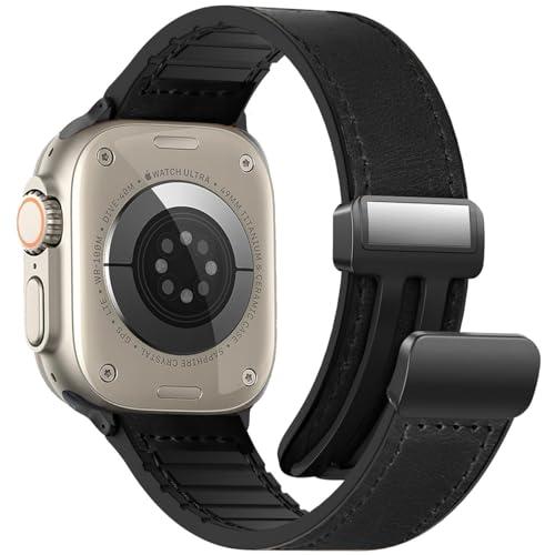 WestEagle Magnetisches Leder-Uhrenarmband, kompatibel mit Apple Watch, 49 mm, 45 mm, 44 mm, 42 mm, echtes Leder mit magnetischer Schnalle, kompatibel mit Apple Watch Ultra Ultra2 Serie von WestEagle