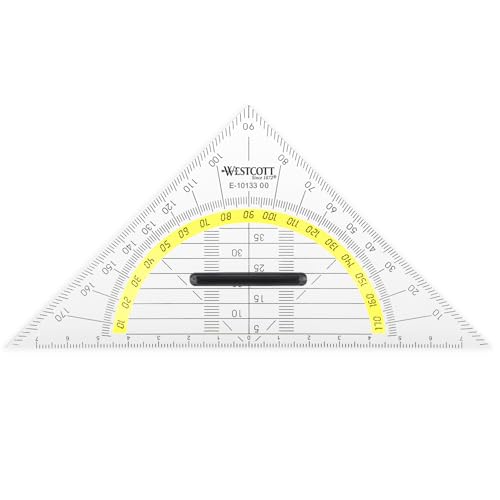 Westcott E-10133 00 Geometriedreieck Kunststoff mit abnehmbarem Griff, 14 cm, transparent von Westcott