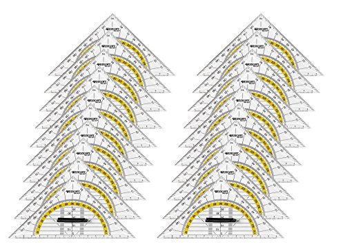 Westcott E-10133 00-I Geometriedreieck Kunststoff mit abnehmbarem Griff, 14 cm, 20 Stück, transparent von Westcott