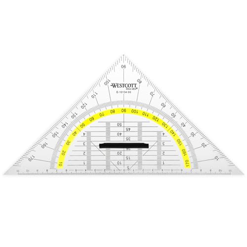 Westcott E-10134 00 Geometriedreieck Kunststoff mit abnehmbarem Griff, 22 cm, transparent von Westcott