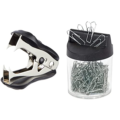 Westcott E-12001 00 Heftklammerentferner, schwarz & Wedo 2705154 Klammernspender (mit Magnet rund gefüllt, 125 Büroklammern) silber/transparent von Westcott