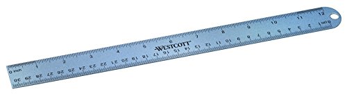 Westcott E-14175 00 Aluminium-Lineal, Unzerbrechlich, 30 cm, und inch-Einteilung Blau von Westcott