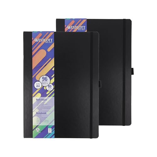 Westcott Notizbuch DIN A4 kariert (2er-Set) | 2 x 192 Seiten im edlen Hardcover-Einband | 80 g/m² nachhaltiges FSC-Mix Papier | mit Innentasche, Lesezeichen, Gummizug und Stifthalter | E-744829 00 von Westcott
