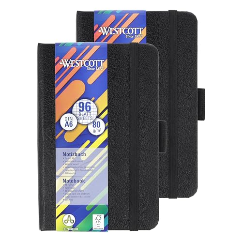Westcott Notizbuch DIN A6 kariert (2er-Set) | 2 x 192 Seiten im edlen Hardcover-Einband | 80 g/m² nachhaltiges FSC-Mix Papier | mit Innentasche, Lesezeichen, Gummizug und Stifthalter | E-1744843 00 von Westcott