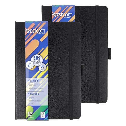 Westcott Notizbuch DIN A5 kariert (2er-Set) | 2 x 192 Seiten im edlen Hardcover-Einband | 80 g/m² nachhaltiges FSC-Mix Papier | mit Innentasche, Lesezeichen, Gummizug und Stifthalter | E-1744836 00 von Westcott