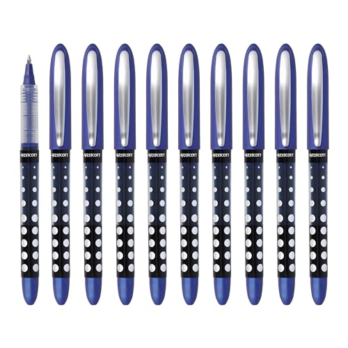 Westcott Tintenroller Blau 10 Stück | 10er Vorteilspack Rollerball Pen blaue Tinte | präzise 0,5 mm Strichstärke, transp. Füllstandsanzeige, Kapillartechnologie, ergonomischer Griff | E-730617 00 von Westcott