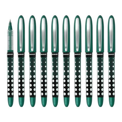 Westcott Tintenroller Grün 10 Stück | 10er Vorteilspack Rollerball Pen grüne Tinte | präzise 0,5 mm Strichstärke, transp. Füllstandsanzeige, Kapillartechnologie, ergonom. Griff | E-730648 00 von Westcott