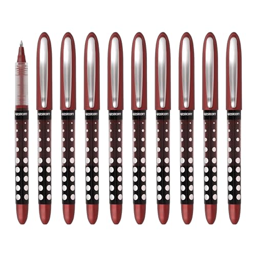 Westcott Tintenroller Rot 10 Stück | 10er Vorteilspack Korrekturstift Rollerball Pen rote Tinte | präzise 0,5 mm Strichstärke, transp. Füllstandsanzeige, Kapillartechnologie | E-730631 00 von Westcott