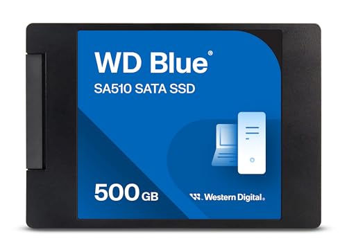 WD Blue SA510 SATA SSD 500 GB 2,5 Zoll (Lesen bis 560 MB/s, Schreiben bis 510 MB/s, Upgrade für PC/Laptop, dreimonatiges Probeabo von Dropbox Professional, Western Digital SSD Dashboard) von Western Digital