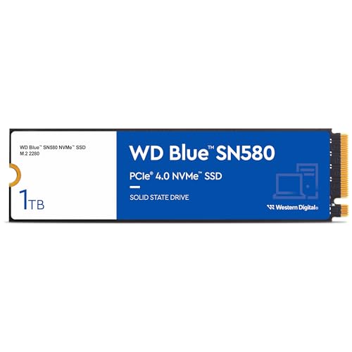 WD Blue SN580 NVMe SSD 1 TB (PCIe Gen4 x4, bis zu 4.150 MB/s Lesen, M.2 2280, nCache 4.0-Technologie) Blau von Western Digital
