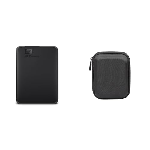 WD Elements Externe Festplatte 5 TB (USB 3.0-Schnittstelle, Plug-and-Play, kompakt und leicht) schwarz & Amazon Basics Festplattentasche, schwarz von Western Digital