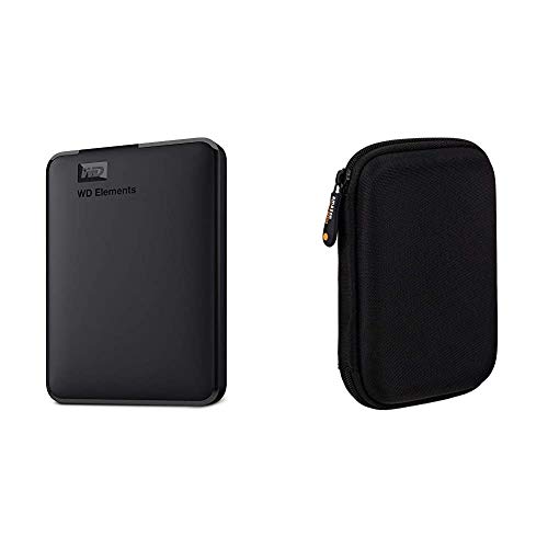 WD Elements Portable, externe Festplatte - 1 TB - USB 3.0 - WDBUZG0010BBK-WESN & Amazon Basics Schutzhülle für externe Festplatten von Western Digital