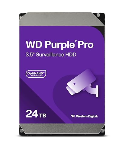 WD Purple Pro 24 TB Interne Festplatte 3,5 Zoll– OptiNAND, 550 TB/Jahr Workload-Rate, 512 MB Cache, 7.200 U/min, AllFrame KI-Technologie WD Purple Pro 24 TB Interne Festplatte 3,5 Zoll– OptiNAND, 550 TB/Jahr Workload-Rate, 512 MB Cache, 7.200 U/min, AllFrame KI-Technologie von Western Digital