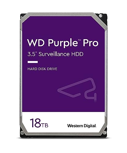 WD Purple Pro 18 TB Interne Festplatte 3,5 Zoll - OptiNAND, 550 TB/Jahr Workload-Rate, 512 MB Cache, 7.200 U/min, AllFrame KI-Technologie von Western Digital