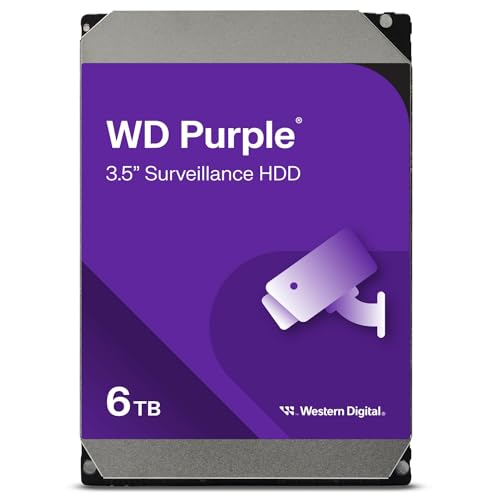 WD Purple interne Festplatte 6 TB (3,5 Zoll, Festplatte für Überwachungskamera, AllFrame-Technologie, 180 TB/Jahr Workloads, 256 MB Cache, SATA 6 Gbit/s, für Dauerbetrieb) von Western Digital