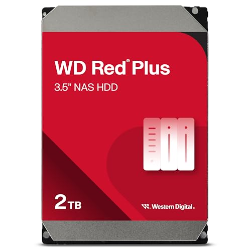 WD Red Plus interne Festplatte NAS 2 TB (3,5 Zoll, Workload-Rate 180 TB/Jahr, 5.400 U/min, 64 MB Cache, 180 MB/s Übertragungsrate, NASware-Firmware für Kompatibilität, 8 Bays) Rot von Western Digital