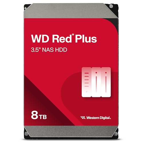 WD Red Plus interne Festplatte NAS 8 TB (3,5 Zoll, Workload-Rate 180 TB/Jahr, 5.640 U/min, 256 MB Cache, 215 MB/s Übertragungsrate, NASware-Firmware für Kompatibilität, 8 Bays) Rot von Western Digital