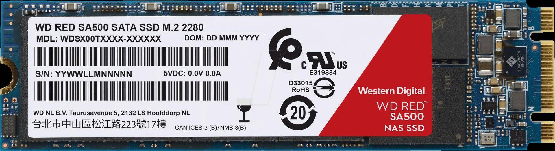 WD Red SA500 NAS SATA SSD WDS500G1R0B - SSD - 500 GB - intern - M.2 2280 - SATA 6Gb/s (WDS500G1R0B) von Western Digital