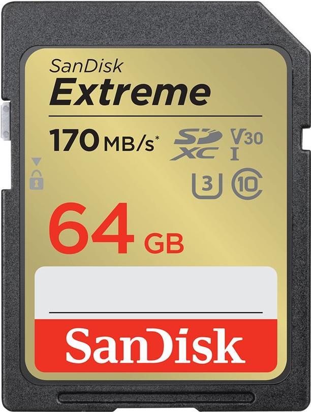 SanDisk Extreme - Flash-Speicherkarte - 64GB - Video Class V30 / UHS-I U3 / Class10 - SDXC UHS-I (SDSDXV2-064G-GNCIN) von Sandisk