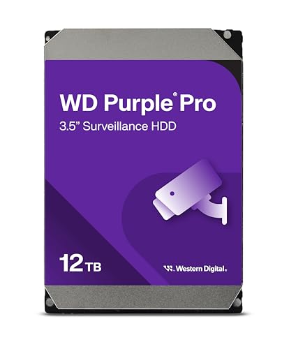 WD Purple Pro 12 TB Interne Festplatte 3,5 Zoll - OptiNAND, 550 TB/Jahr Workload-Rate, 256 MB Cache, 7.200 U/min, AllFrame KI-Technologie von Western Digital