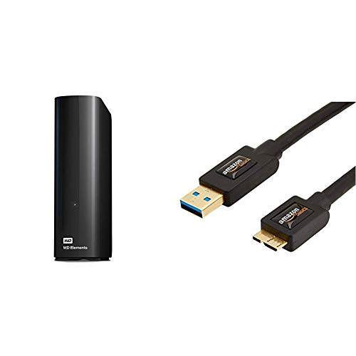 Western Digital WDBWLG0100HBK-EESN 10 TB Elements sofort einsatzbereite Desktop-Festplatte mit USB 3.0 & Amazon Basics USB 3.0-Kabel 1,8 m (Abwärtskompatibilität zu USB 2.0 und 1.1) von Western Digital
