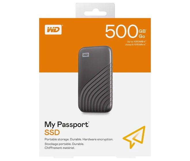 Western digital SSD 500GB, USB 3.2, Typ C, Mini My Passport, (R) 1050MB/s, (W) 1.000MB/s, Retail von Western digital