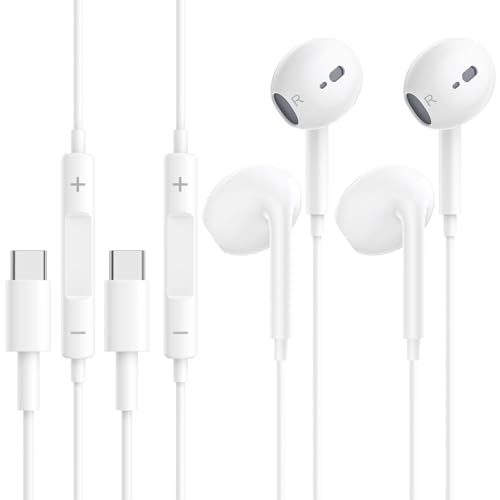 2 Pack In Ear Kopfhörer, USB C Kopfhörer mit Kabel, Typ C Ohrhörer für iPhone 16 Plus 16 Pro 16 Pro Max mit Mikrofon und Lautstärkeregler, Kopfhörer mit Samsung Galaxy S24 Plus Ultra S23 Ultra S22 S21 von Wetsky