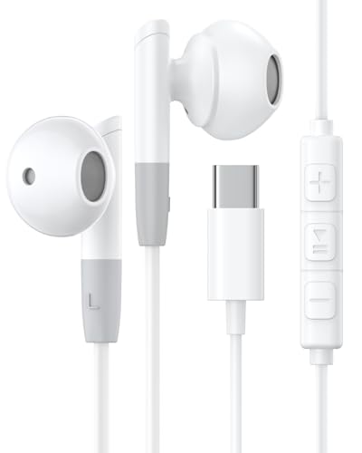USB C Kopfhörer, Typ C Kopfhörer mit Kabel, Kabelgebundene In Ear Kopfhörer vom Typ C mit Mikrofon und Lautstärkeregler, für iPhone 15 Pro Max Plus, iPad Pro iPad Air 5/4/Minn,Samsung Galaxy S24 S23 von Wetsky