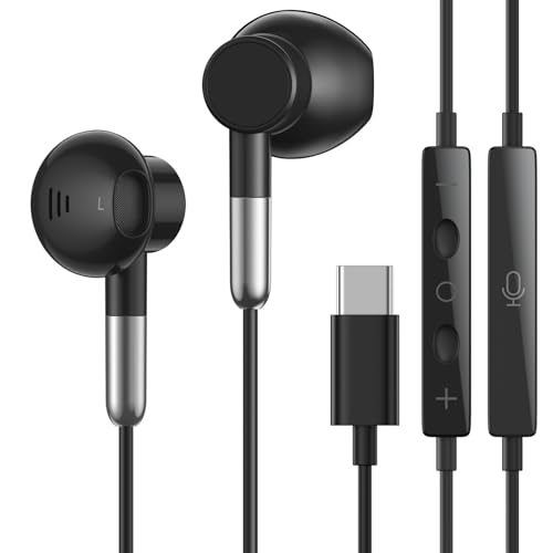 USB C Kopfhörer für Samsung Galaxy und iPhone 16/15, Typ C In-Ear Kopfhörer mit Kabel, HiFi Stereo Ohrhörer mit Mikrofon und Lautstärkeregler für i-Pad Pro/Air, Samsung Galaxy S24 Ultra/ S23 Ultra von Wetsky