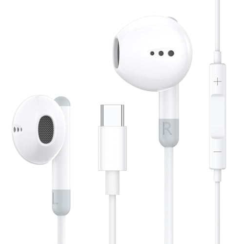 USB C Kopfhörer für iPhone 15 16 Plus Pro Max, Typ C In-Ear Kopfhörer mit Kabel, HiFi Stereo Ohrhörer mit Mikrofon und Lautstärkeregler für iPad Pro/Air/Mini, Samsung Galaxy S24 Plus Ultra S23 Ultra von Wetsky