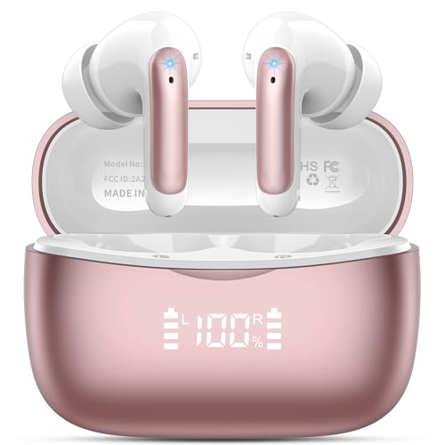 Bluetooth Kopfhörer, Kopfhörer Kabellos Bluetooth 5.3 In Ear Kopfhörer mit 4 ENC Noise Cancelling Mic, 56Std HiFi Stereo Tiefer Bass, IP7 wasserdicht Ohrhörer mit LED Anzeige, Touch Control, Roségold Bluetooth Kopfhörer, Kopfhörer Kabellos Bluetooth 5.3 In Ear Kopfhörer mit 4 ENC Noise Cancelling Mic, 56Std HiFi Stereo Tiefer Bass, IP7 wasserdicht Ohrhörer mit LED Anzeige, Touch Control, Roségold von WeurGhy