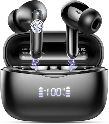 Bluetooth Kopfhörer, Kopfhörer Kabellos Bluetooth 5.3 in Ear Kopfhörer mit 4 ENC Noise Cancelling Mic, 56H HiFi Stereo Tiefbass Spielzeit, IP7 Wasserdicht Ohrhörer LED Anzeige, Kohlenschwarz，2025 von WeurGhy