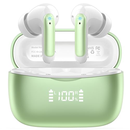 Bluetooth Kopfhörer, Kopfhörer Kabellos Bluetooth 5.3 in Ear Kopfhörer mit 4 ENC Noise Cancelling Mic, 56H HiFi Stereo Tiefbass Spielzeit, IP7 Wasserdicht Ohrhörer LED Anzeige, Touch Control, Hellgrün Bluetooth Kopfhörer, Kopfhörer Kabellos Bluetooth 5.3 in Ear Kopfhörer mit 4 ENC Noise Cancelling Mic, 56H HiFi Stereo Tiefbass Spielzeit, IP7 Wasserdicht Ohrhörer LED Anzeige, Touch Control, Hellgrün von WeurGhy
