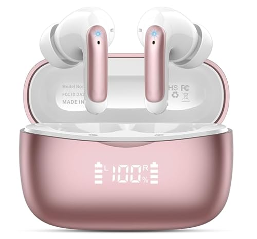 WeurGhy Bluetooth Kopfhörer, Kopfhörer Kabellos Bluetooth 5.3 In Ear Kopfhörer mit 4 ENC Noise Cancelling Mic, 56Std HiFi Stereo Tiefer Bass, IP7 wasserdicht Ohrhörer mit LED Anzeige,2025,Roségold WeurGhy Bluetooth Kopfhörer, Kopfhörer Kabellos Bluetooth 5.3 In Ear Kopfhörer mit 4 ENC Noise Cancelling Mic, 56Std HiFi Stereo Tiefer Bass, IP7 wasserdicht Ohrhörer mit LED Anzeige,2025,Roségold von WeurGhy