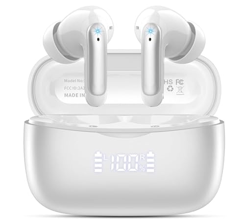 WeurGhy Bluetooth Kopfhörer, Kopfhörer Kabellos Bluetooth 5.3 in Ear Kopfhörer mit 4 ENC Noise Cancelling Mic, 56H HiFi Stereo Tiefbass Spielzeit, IP7 Wasserdicht Ohrhörer LED Anzeige,2025,Silberweiß WeurGhy Bluetooth Kopfhörer, Kopfhörer Kabellos Bluetooth 5.3 in Ear Kopfhörer mit 4 ENC Noise Cancelling Mic, 56H HiFi Stereo Tiefbass Spielzeit, IP7 Wasserdicht Ohrhörer LED Anzeige,2025,Silberweiß von WeurGhy