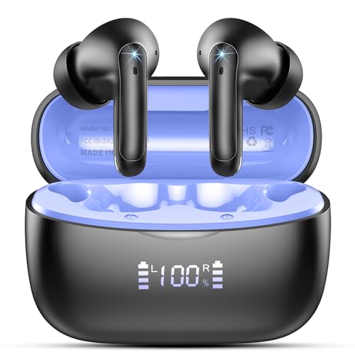 WeurGhy Bluetooth Kopfhörer, Kopfhörer Kabellos Bluetooth 5.3 in Ear Kopfhörer mit 4 ENC Noise Cancelling Mic, 56H HiFi Stereo Tiefbass Spielzeit, IP7 Wasserdicht Ohrhörer LED Anzeige, Schwarz Blau von WeurGhy