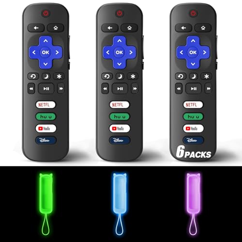 (3 Stück) Ersatzfernbedienung nur für Roku TV mit weicher Schutzhülle (leuchtet im Dunkeln), kompatibel für TCL Roku/Hisense Roku/Onn Roku/Sharp Roku/Element Roku/Philips Roku Smart TV von Wevove