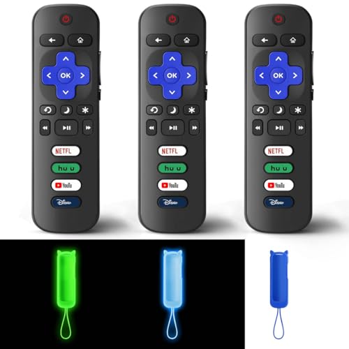 (3 Stück) Ersatzfernbedienung nur für Roku TV mit weicher Schutzhülle (leuchtet im Dunkeln), kompatibel für TCL Roku/Hisense Roku/Onn Roku/Sharp Roku/Element Roku/Philips Roku Smart TV von Wevove