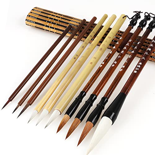 Weysoo Kalligraphie Pinsel 10 STK, 4 Größen Chinesischer Kalligraphie Pinsel Aquarell Pinsel für Kalligraphie Hand Lettering Kanji Japanischer (mit Pinseltasche) von Weysoo