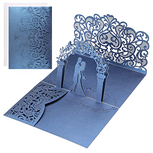 Hochzeitskarte, 3D Pop-Up Glückwunschkarte zur Hochzeit & Trauung, Edel Hochzeitskarte als Geldgeschenk für Hochzeitsreise & Flitterwochen von Brautpaar (Blau) von Weysoo