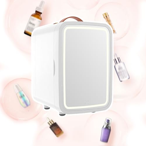 WhAeoy 8L Mini-Kühlschrank, Hautpflege-Kühlschrank Mit Dimmbarem LED-Lichtspiegel, 360°-Luftkühlung Mit Variabler Frequenz + Magnetischer Türöffnung, Für Kosmetika,A von WhAeoy