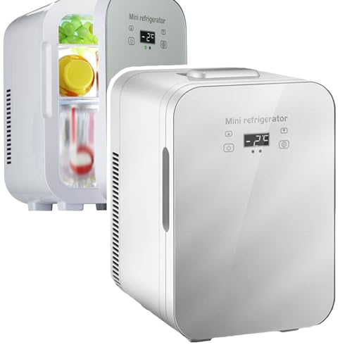 WhAeoy Mini-Kühlschrank 8 Liter, Make-up-Kühlschrank, Touch-Digitalanzeige + Doppelsteuerung Für Warm Und Kalt + Spiegeldesign, Für Hautpflege/Schönheit, Schlafzimmer,A von WhAeoy