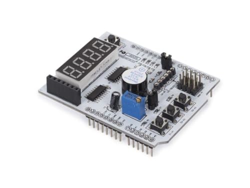 Whadda Multifunktionales Erweiterungsboard für Arduino®, 4-stelliges Display, SMD-LEDs, Summer, Druckknöpfe, Schnittstellen von Whadda