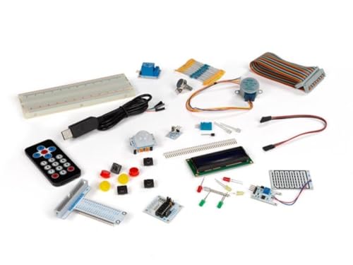 Whadda Raspberry Pi® Bausatz, mit lötfreiem Breadboard, LCD-Modul, GPIO-Erweiterungsplatine, IR-Empfänger, Schrittmotor, Widerstände, LEDs, Sensoren, Fernbedienung, Aufbewahrungsbox von Whadda