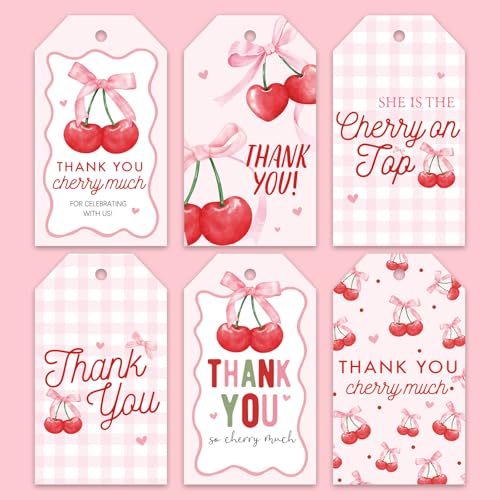 Whaline 90 Stück Cherry Thank You Papier-Geschenkanhänger, rosa Schleife, Kirsche, Hängeetiketten mit Schnur für Kokette, Geburtstag, Babyparty, 5,1 x 7,6 cm Whaline 90 Stück Cherry Thank You Papier-Geschenkanhänger, rosa Schleife, Kirsche, Hängeetiketten mit Schnur für Kokette, Geburtstag, Babyparty, 5,1 x 7,6 cm von Whaline